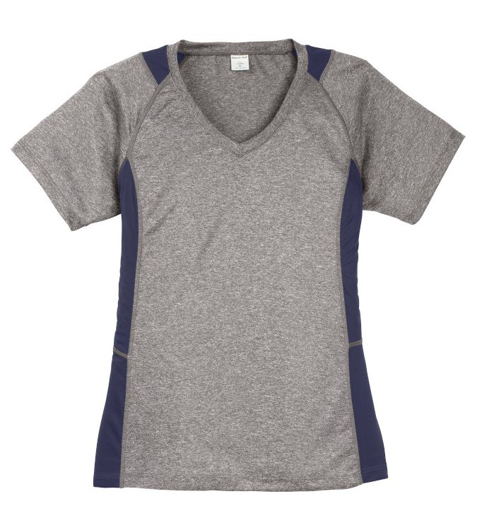 LST361 Sport-Tek® Ladies Heather Colorblock Contender™ V-Neck Tee
